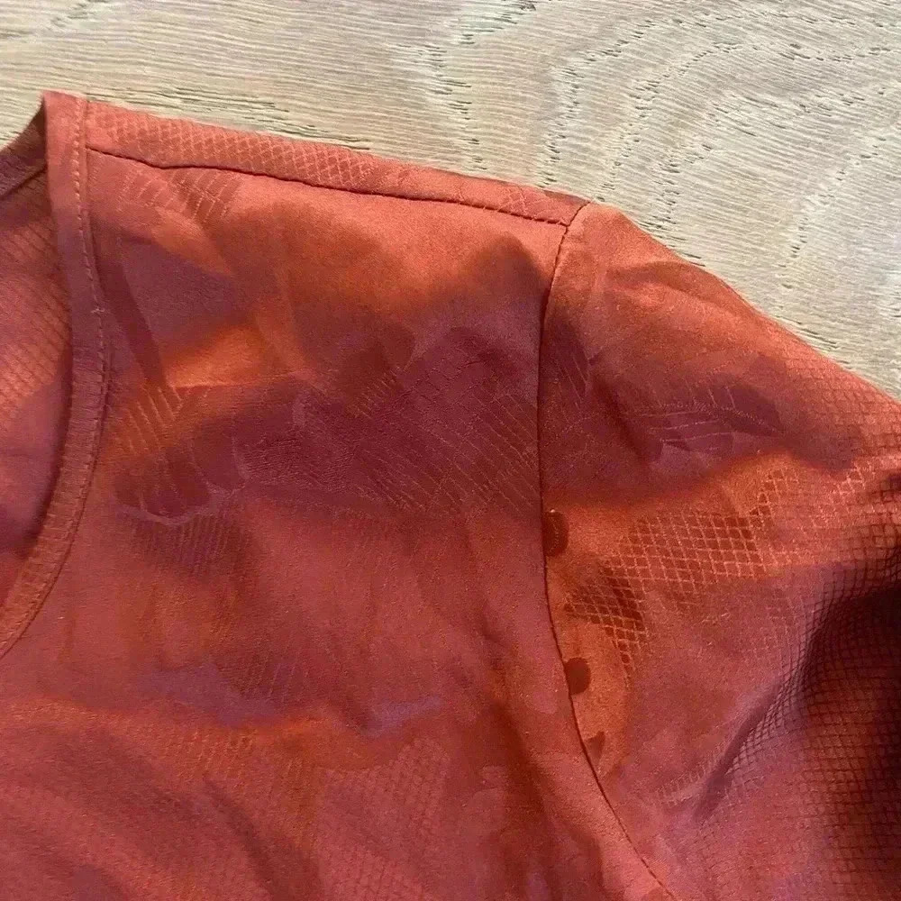 Cinq a Sept Rust Orange Silk Jacquard Ruffle Sol Blouse XS - Picture 2 of 7